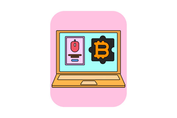 Bit Coin Laptop Mouse Color Outline – A Versatile Graphic Freebie for Handmade Creators