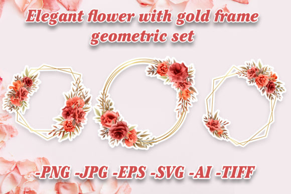 Elegant Flower with Gold Frame Geometric: A Graphic Design Asset for Creative Publishing