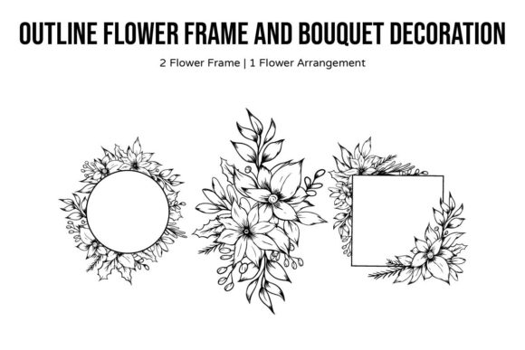 Flower Outline Frame Bouquet: A Versatile Graphic Design Asset for Crafts and Branding