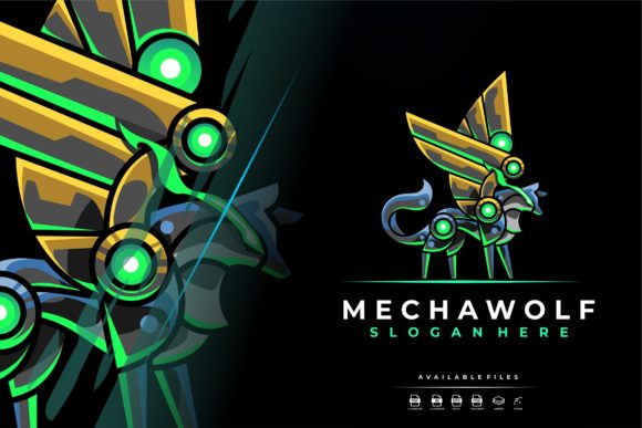 Robotic Winged Wolf Mascot Logo: A Versatile Graphic Design Freebie for Creative Projects