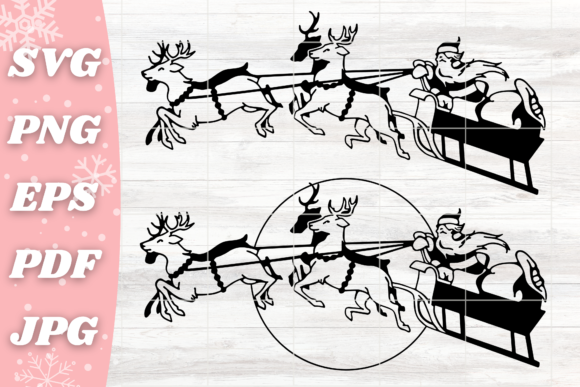 Santa Claus, Reindeer Sleigh: A Retro Graphic Design Asset for Creative Publishing