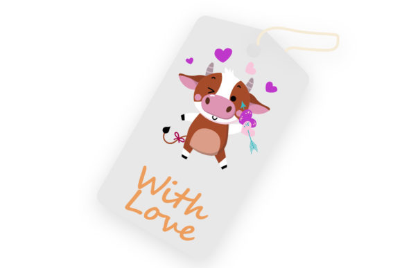 Valentine Tag Cow Love Illustration for Small Business Branding